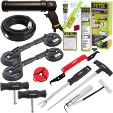 SCHEIBENKLEBER-SET 310ml KARTUSCHENPRESSE SCHEIBEN AUSBAUSET GUMMISAUGER SCHEIBE
