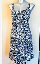 Old Navy Fit & Flare L Womens Dress Blue White Floral Print Square Neck Sleevele