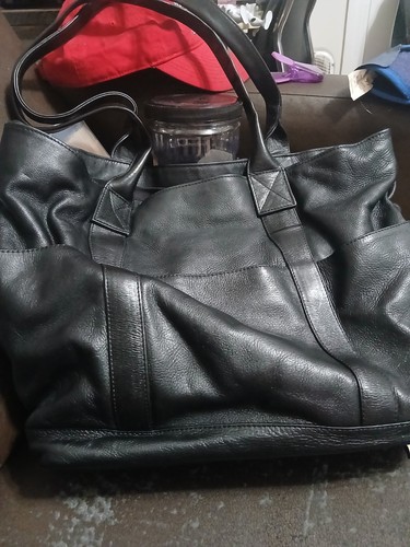 Winn International Cowhide Napa Leather Ladies Tote Black Large