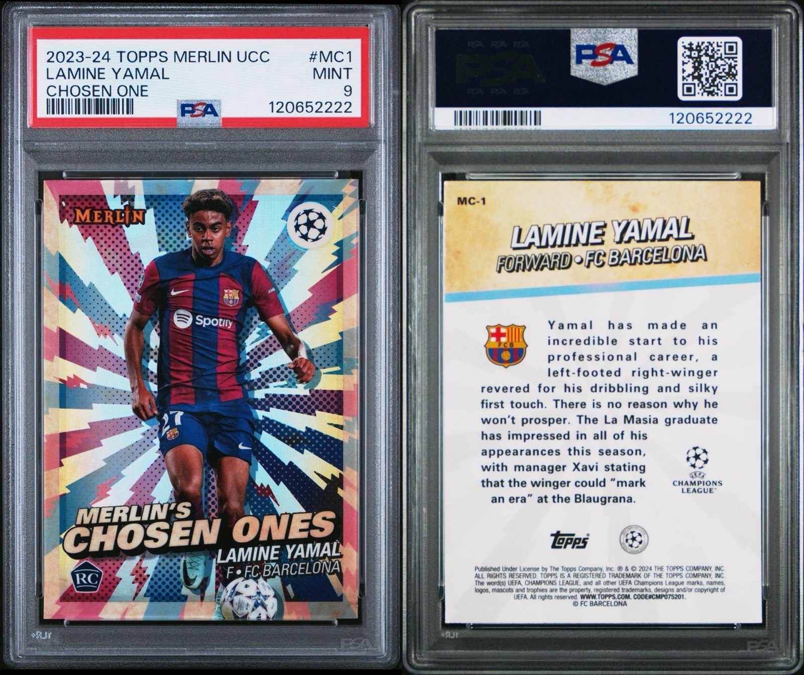 LAMINE YAMAL ROOKIE CHOSEN ONE PSA 9 2023-24 TOPPS MERLIN UCC #MC-1 view 5