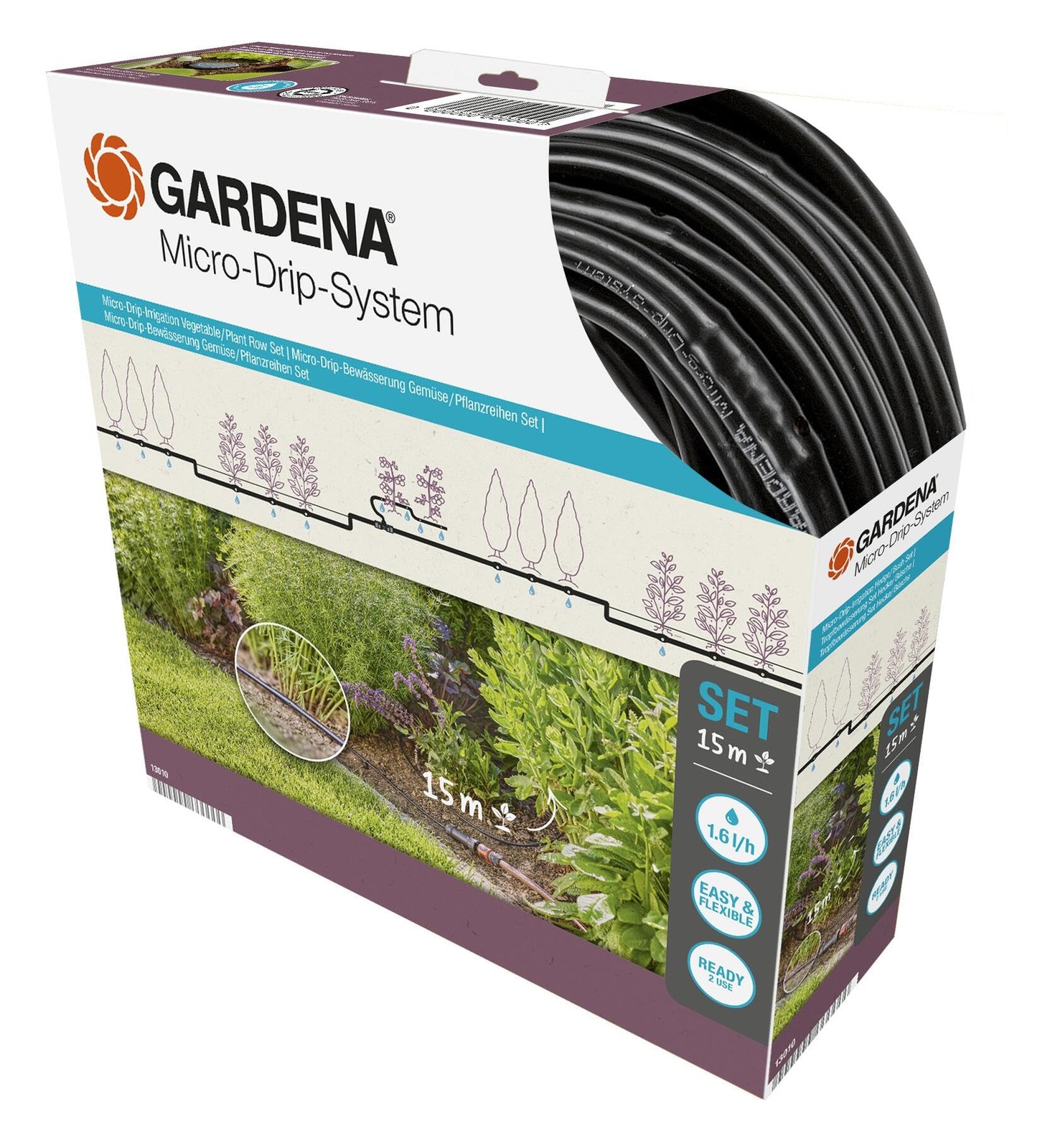 GARDENA Starter Set Rows of Plants S: Micro-Drip System for 15m, Estándar