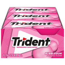 Trident Bubblegum Sugar Free Gum, 12 Packs of 14 Pieces 168 Total Pieces 