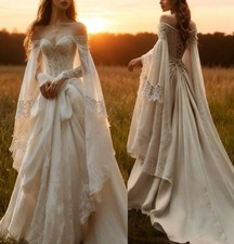Vintage Long Sleeves Wedding Dresses Off the Shoulder Tulle A line Bridal Gowns