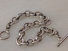 Solid .925 Sterling Silver Toggle Bracelet – Textured Rope & Polished Rolo Links