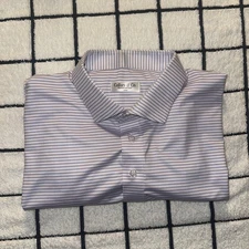 Collars & Co Polo Men’s Sz L Striped White Blue : Office Golf Fit HARD COLLAR