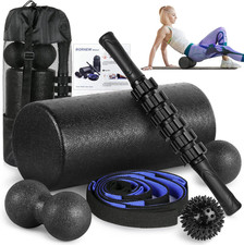 Foam Roller Set - Muscle Roller Stick,2 Foot Fasciitis Ball, Stretching Strap