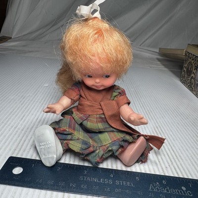 Vtg Rare Mischievous Red Head Doll w/Metal Snap Dress Made in Japan 9'' L@@K
