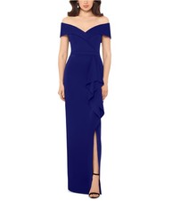 XSCAPE Womens Ruffle Off-Shoulder Gown Dress, blue, Petite, 6P