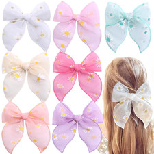 7 PCS Tulle Hair Bows for Girls, Large Daisy Hair Barrettes, Handmade Cute Weddi