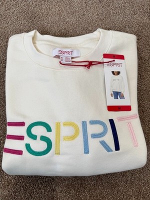 80s Viral Esprit Women's Logo Fleece Crewneck Sweatshirt - M, Cream