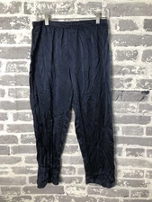 Lilysilk Pants Womens Medium Navy Blue 100% Mulberry Silk Elastic Waist FLAWS