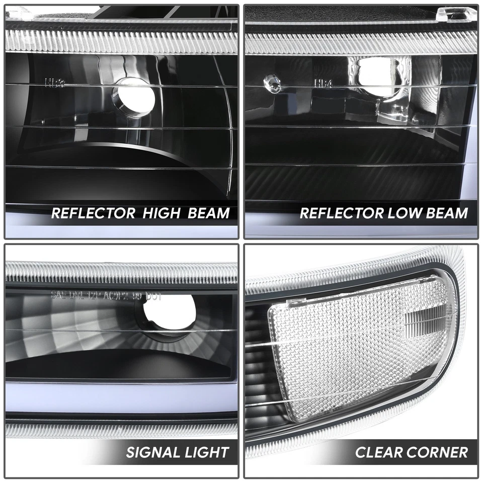 [Switchback Doble L-LED DRL] Para 99-06 Silverado Suburban Faros Negro/Claro Foto 3 de 4