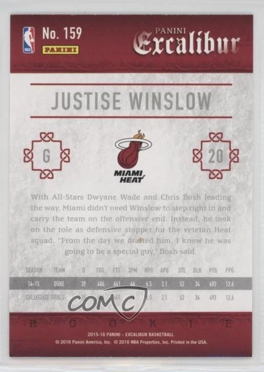 2015-16 Panini Excalibur Rookies Light Blue Justise Winslow #159 Rookie RC - Image 2 of 2