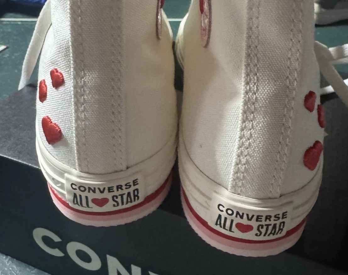 Converse Chuck Taylor Red White Pink Hearts High Top Sneakers - Big Kids 6 thumbnail 4