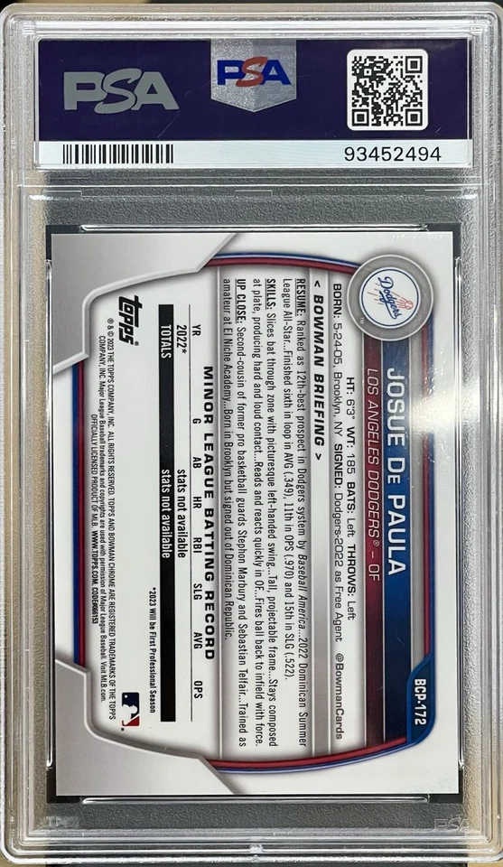 2023 Bowman Chrome Sapphire Josue De Paula Image Variation Yellow /50 PSA 10 SP - Image 2 of 3