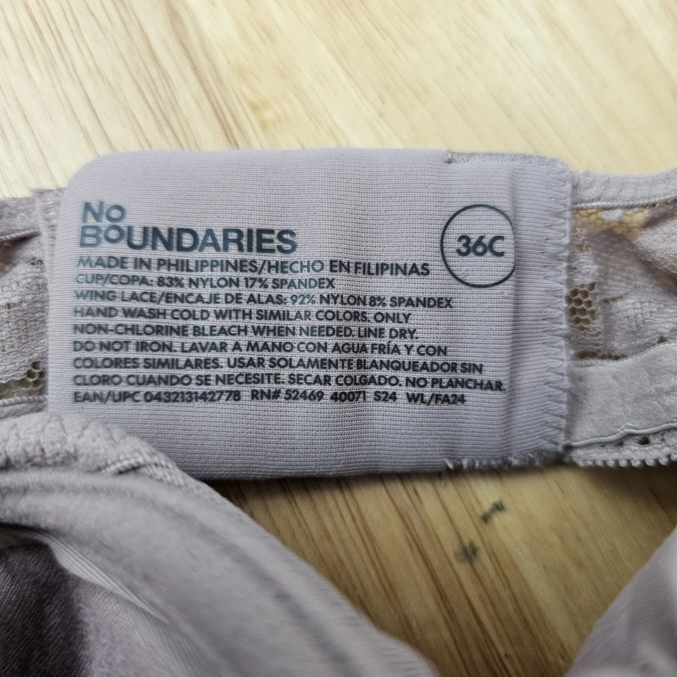 No Boundaries BEIGE T-SHIRT BRA Underwire LACE SIDES & BACK Soft Cup SIZE 36C - Image 2 of 4