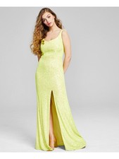 BLONDIE NITES Womens Gown Dress Yellow Sleeveless Lined High Slit Juniors 7