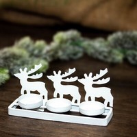 Teelichthalter Rentiere, Metall Weiß Lackiert, Weihnachtsdeko