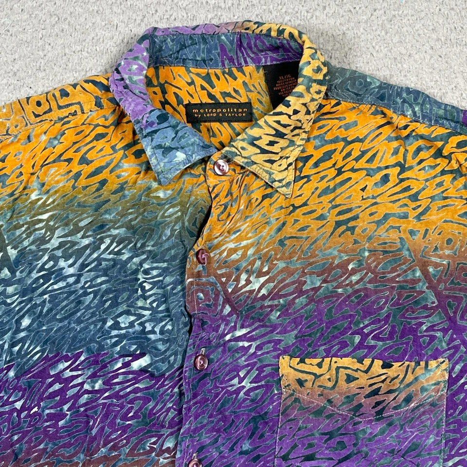 Metropolitan by Lord & Taylor Shirt Men's XL Geometric Wild Short Sleeve Rayon - Image 2 of 4