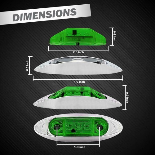 10x Side Marker Green 3-LED Light Indicator Lamp for Trailer Truck Lorry 12V-24V - Picture 8 of 8