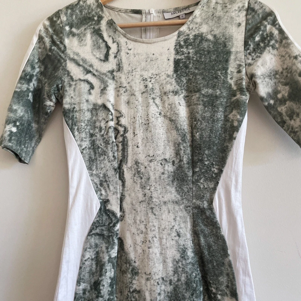 Maurie And Eve 6 Dress Bodycon Party White Green Grey Abstract Print - image 3 of 4
