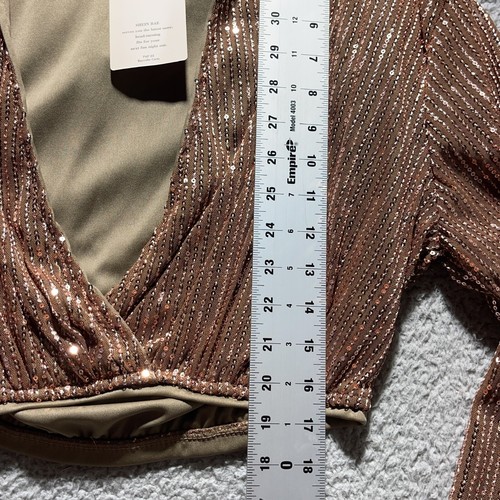 Blusa SHEIN BAE XS Marrón Brillante Elastizada Manga Larga Brillante Fiesta Top - Imagen 7 de 8