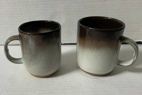 Peter Pots Pottery Stoneware Blue Brown Set of 2 Mugs/ Cups 8 Oz Signed MCM NR!
