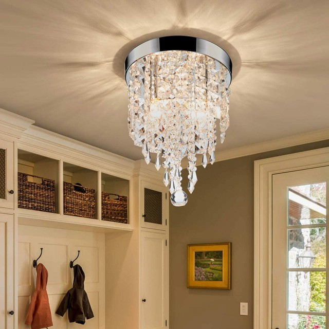 Crystal Chandelier Flush Mount Ceiling Light 2 Bulbs Pendant Lighting Fixture For Sale Online Ebay
