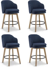 Counter Height Barstools 26 Inch Upholstered Swivel Bar Stools with Back and Woo
