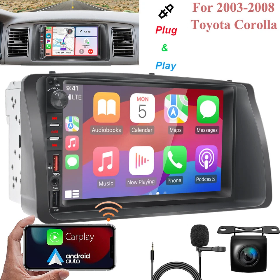 YUANTING 7" Touch Screen Smart Car Stereo Radio For Toyota Corolla 2003-2008 CarPlay GPS