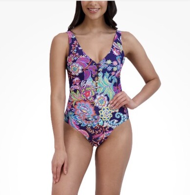 BCBGMAXAZRIA Women's Standard One Piece Swimsuit Sz XL Blue & Yellow NWT
