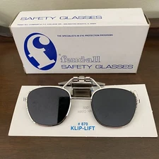 Vtg NIB 60s FEND-ALL Clip On Safety Glasses, Welding, Steampunk. Dk Green Lenses