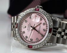 Womens Rolex Datejust 31 mm Pink String Dial with Ruby & Diamonds Steel Watch 2