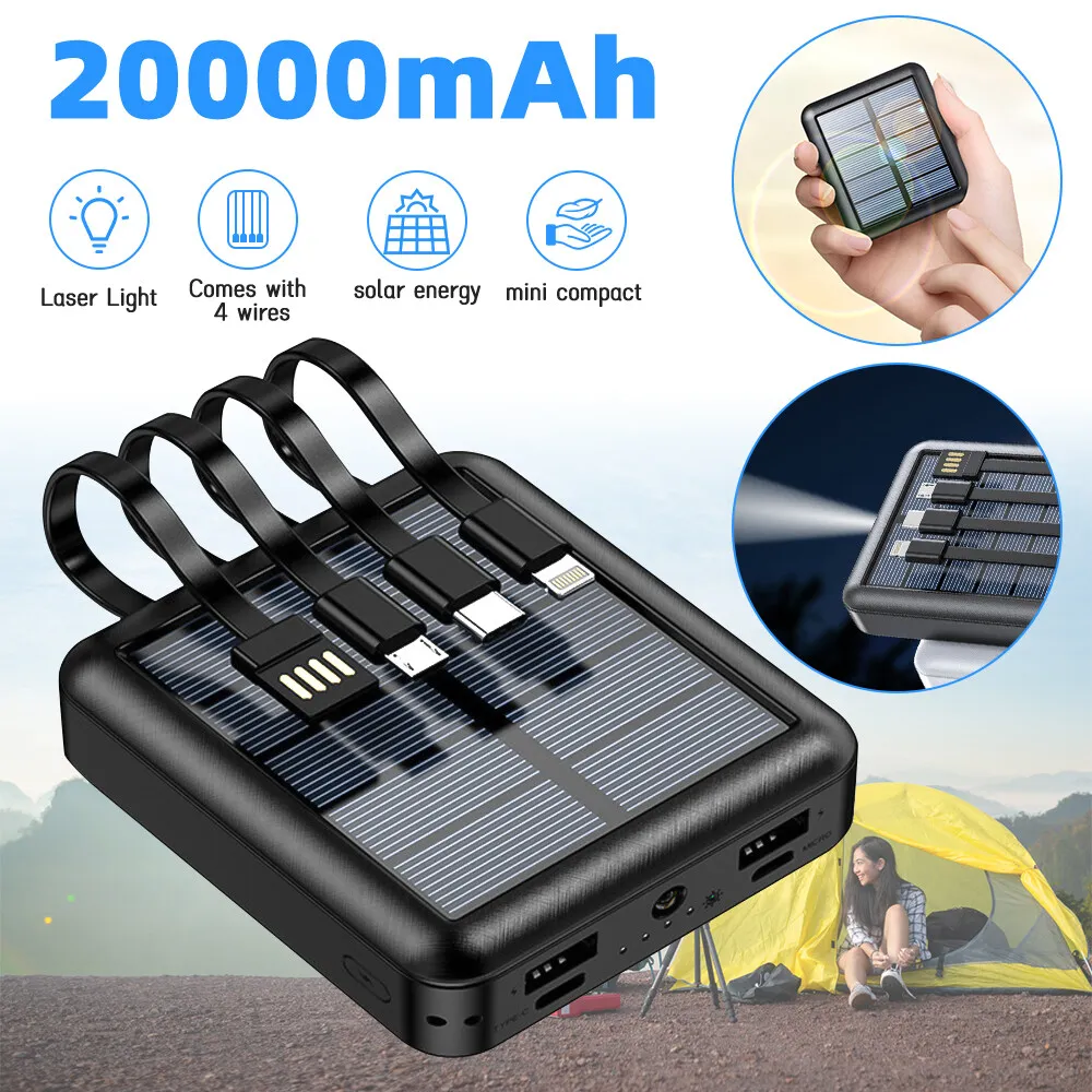 20000mAh Portatil Solar Mini Cargador Para Celular Celulares LED Bateria  Externa