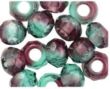 Qty. 10 Teal Violet 12x8mm Czech Glass Large Hole, Roller, European Beads