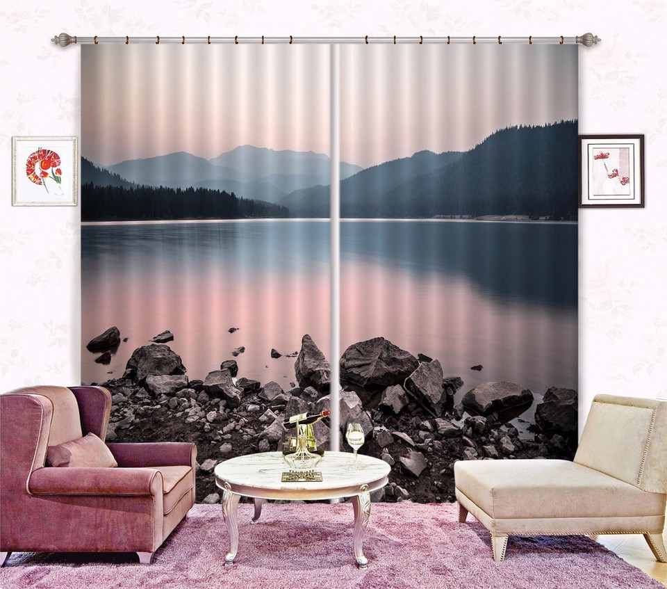 3D Window Lake Scenery 1352 Curtains Drapes