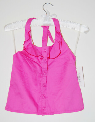NWT KC Parker Big Girls Solid Pink Woven Sleeveless Ruffled Halter Blouse sz 10