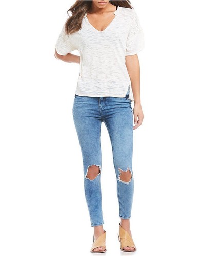 NUEVO CON ETIQUETAS $58 Camiseta Free People Maddie Burnout Blanco Salvaje Marfil XS S - Imagen 2 de 10