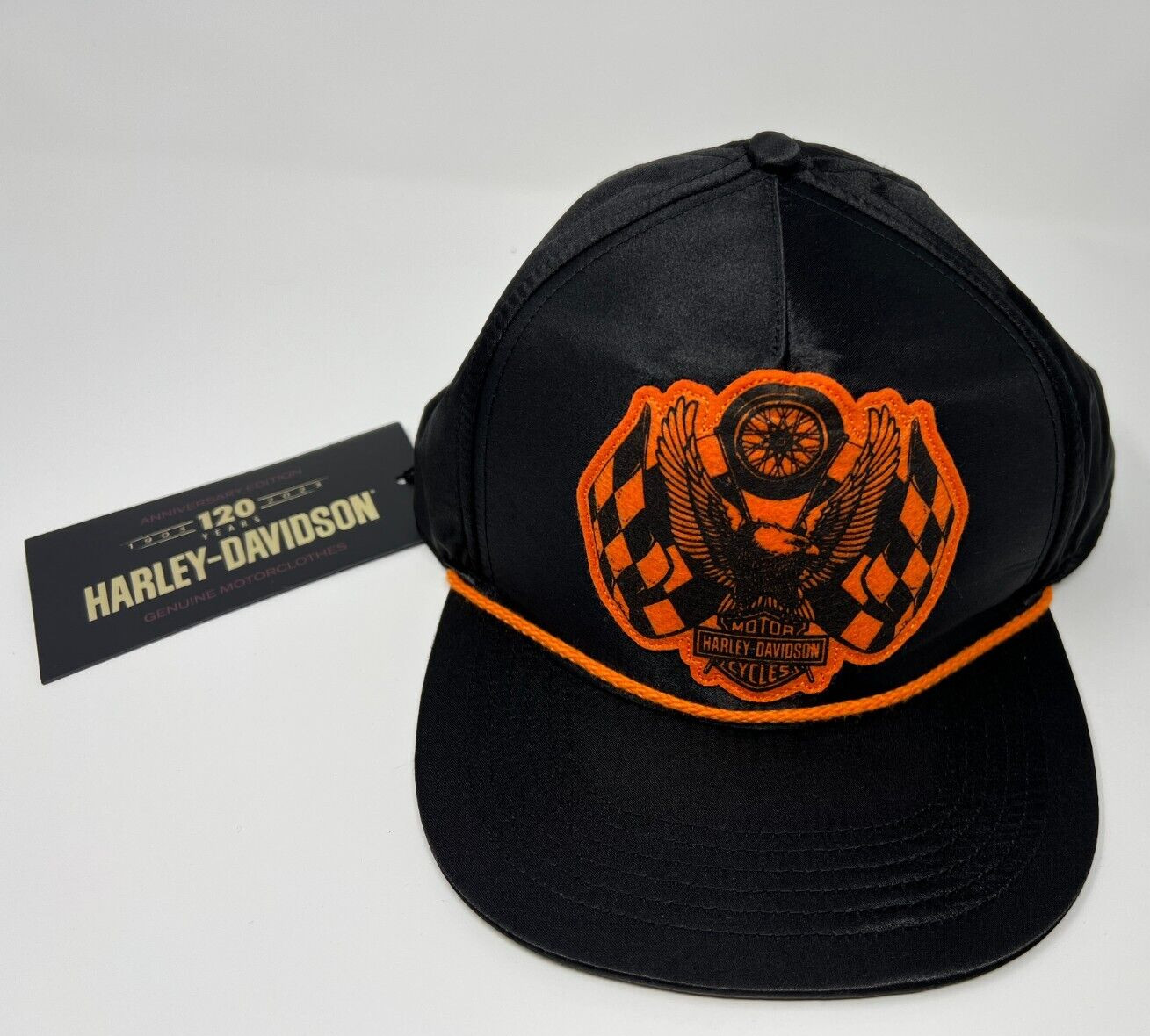 Harley-Davidson 120th Anniversary Men's Racing Flag Eagle Black Snapback Hat Cap