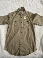 Carhartt Men's S Rugged Flex Relaxed Fit Beige Midweight Canvas Shirt Pockets
