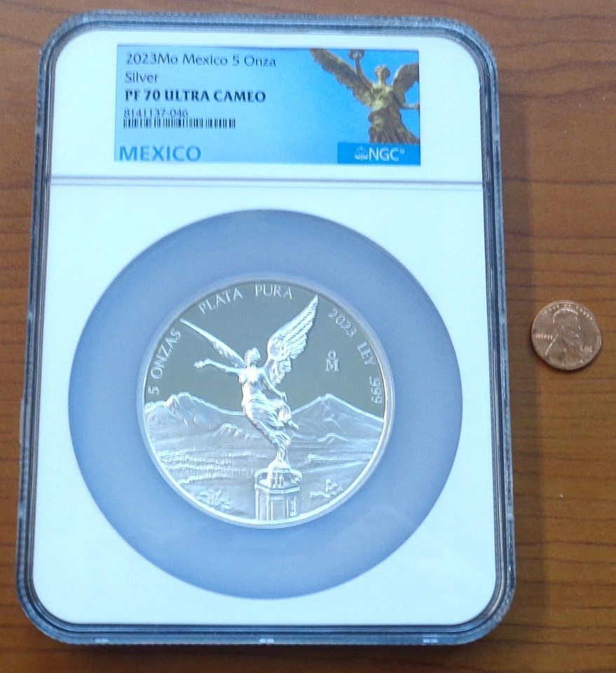 2023 Mexico Silver Libertad 5 Onza PF70 Proof Ultra Cameo Gold NGC 5oz PF 70 - Image 2 of 3