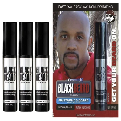 BLACKBEARD FOR MEN Blackbeard Haarfarbe Mascara Bart Schnurrbart Augenbrauen Koteletten BRAUN/SCHWARZ x3