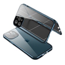 For iPhone 14 13 12 11 Pro Max Double-sided Glass Buckle Metal Protective Case