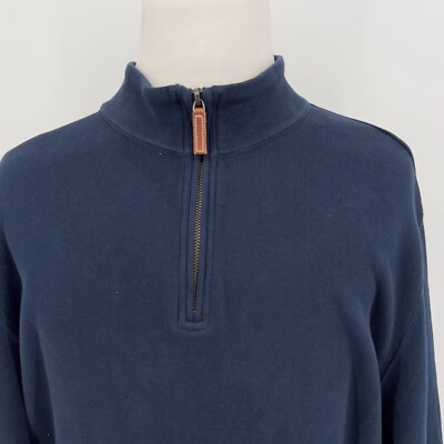 Lands' End Solid Navy Blue 100% Cotton Half-Zip Men's Pullover Sweater XXLT 