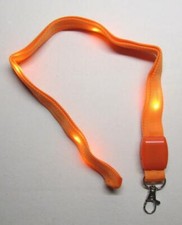 LED Blinking Light Up ORANGE LANYARD KEY CHAIN Ring Keychain ID Holder NEW