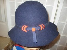 Geo W Bollman vintage Doeskin wool felt navy  red fedora hat