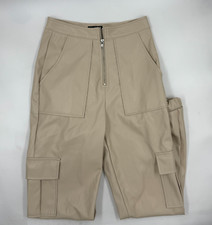 Fashion Nova Women's Cargo Relaxed Size S Tan Faux Leather Stretch Straight Leg
