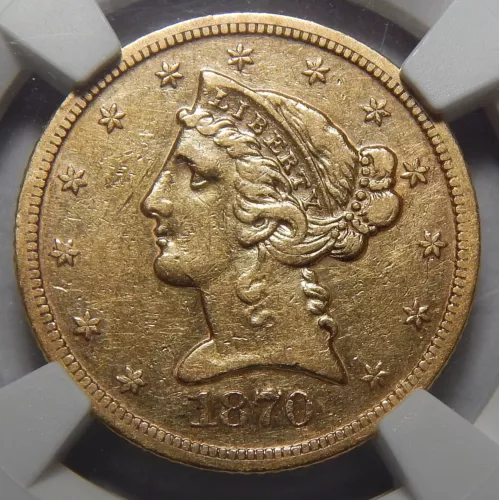 1870-S NGC AU53 $5 LIBERTY HEAD GOLD