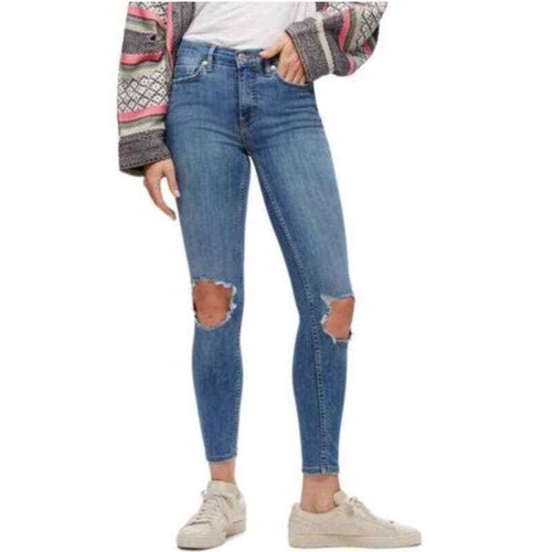 Skinny Denim Jeans Busted Knee Ocean 