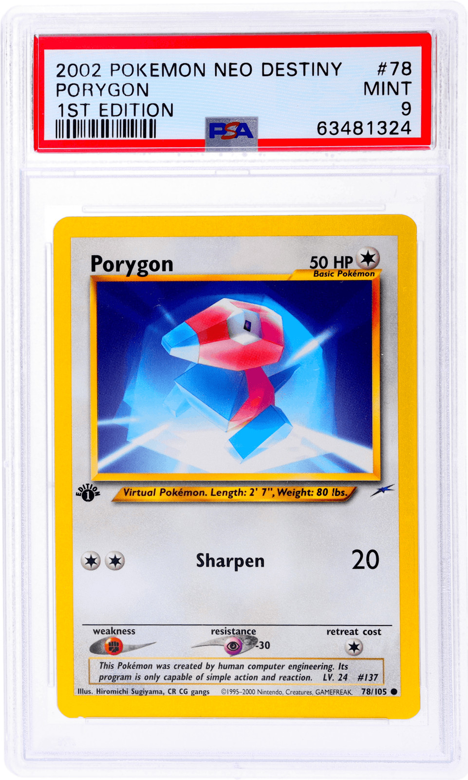 2002 Pokemon Neo Destiny Porygon 1st Edition #78 PSA 9